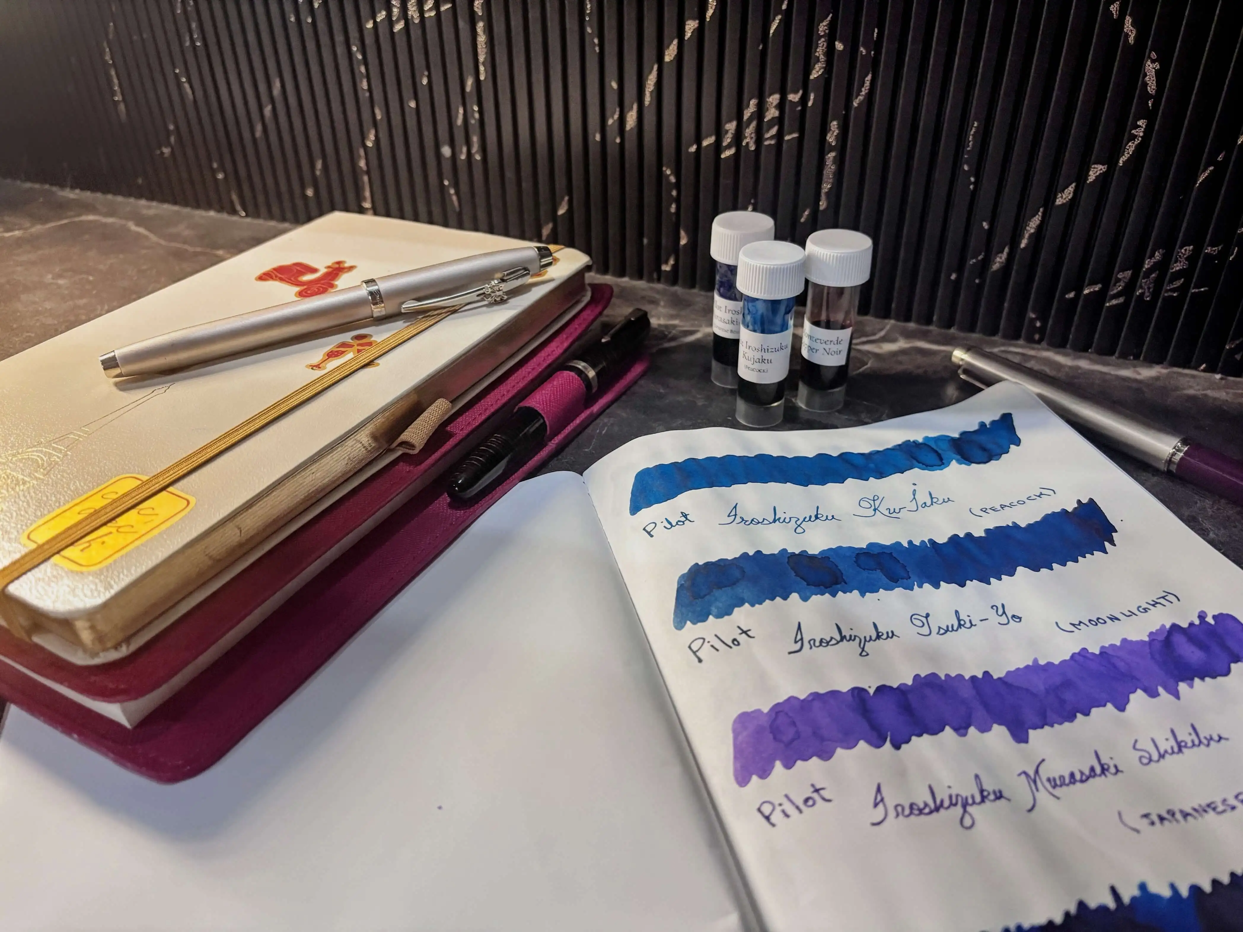 A collection of fountain pen ink samples